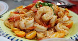 A plate of grilled Prawns.